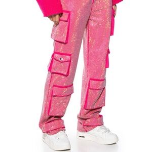 AKIRA Pink Rhinestone Cargo Pants